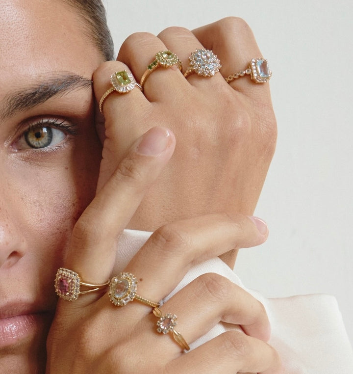 14K massief gouden ring met groene peridot steen - 114002G