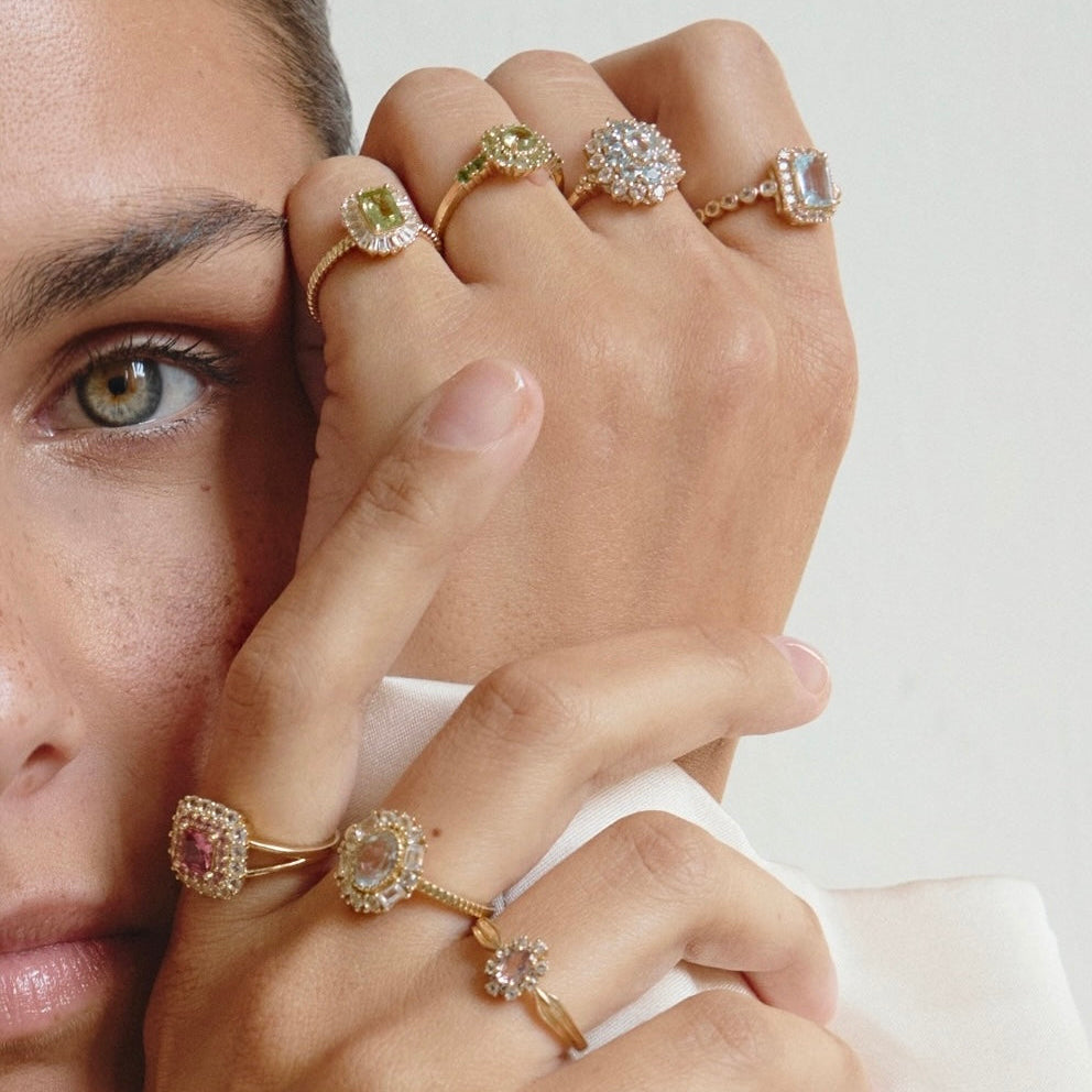 14K massief gouden ring met groene amethist steen - 114007G