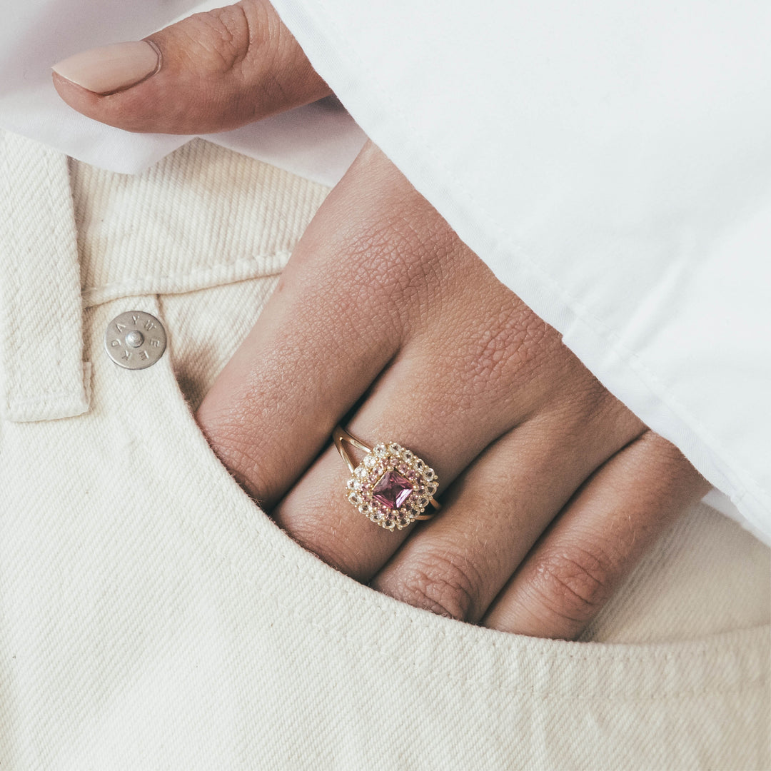 14K massief gouden ring met roze toermalijn steen - 114001G