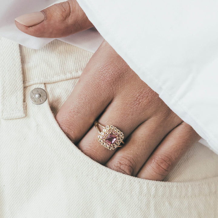 14K massief gouden ring met roze toermalijn steen - 114001G