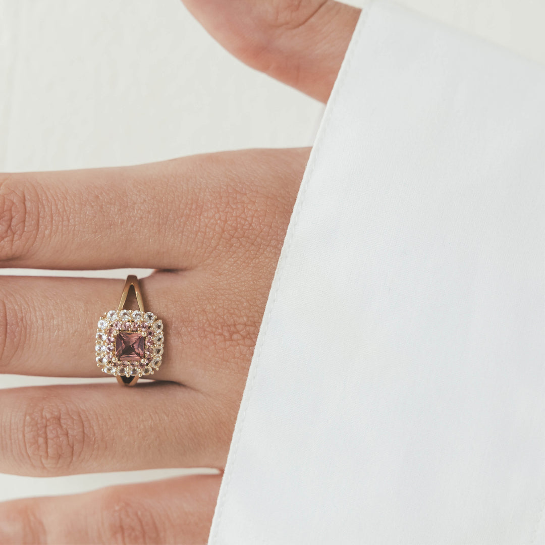 14K massief gouden ring met roze toermalijn steen - 114001G