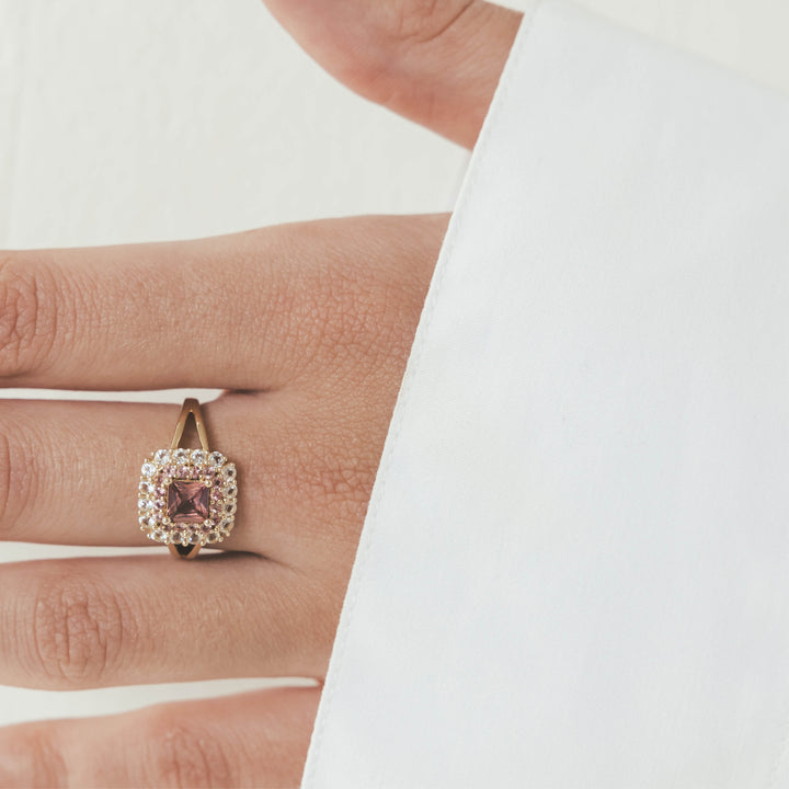 14K massief gouden ring met roze toermalijn steen - 114001G