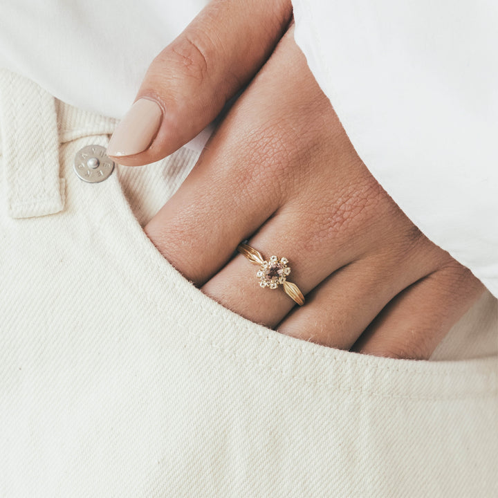 14K massief gouden ring met roze toermalijn steen - 114004G