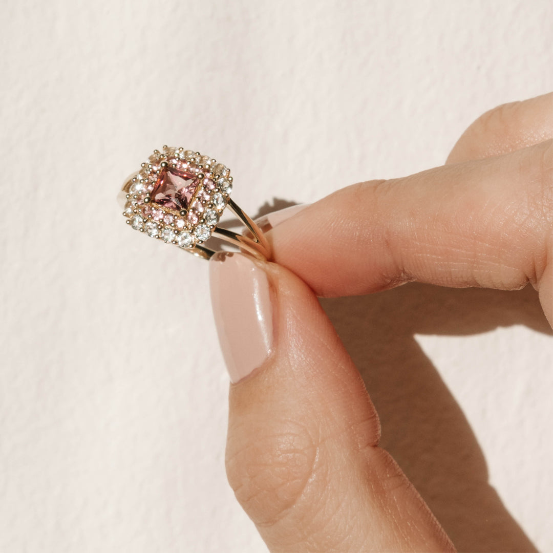 14K massief gouden ring met roze toermalijn steen - 114001G