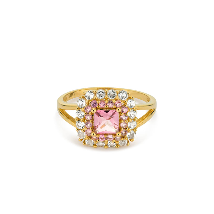 14K massief gouden ring met roze toermalijn steen - 114001G