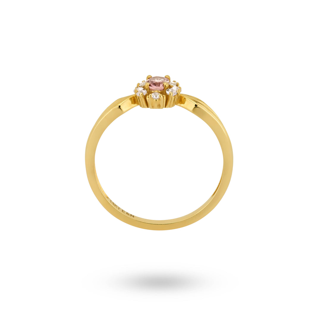 14K massief gouden ring met roze toermalijn steen - 114004G