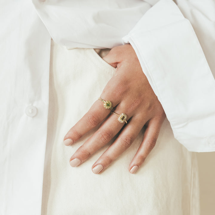 14K massief gouden ring met groene peridot steen - 114002G