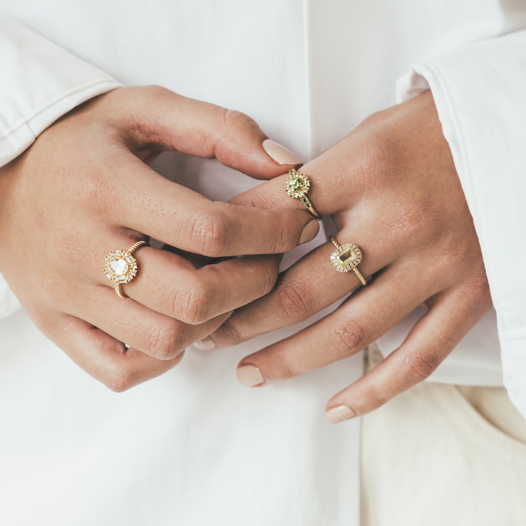 14K massief gouden ring met groene peridot steen - 114002G