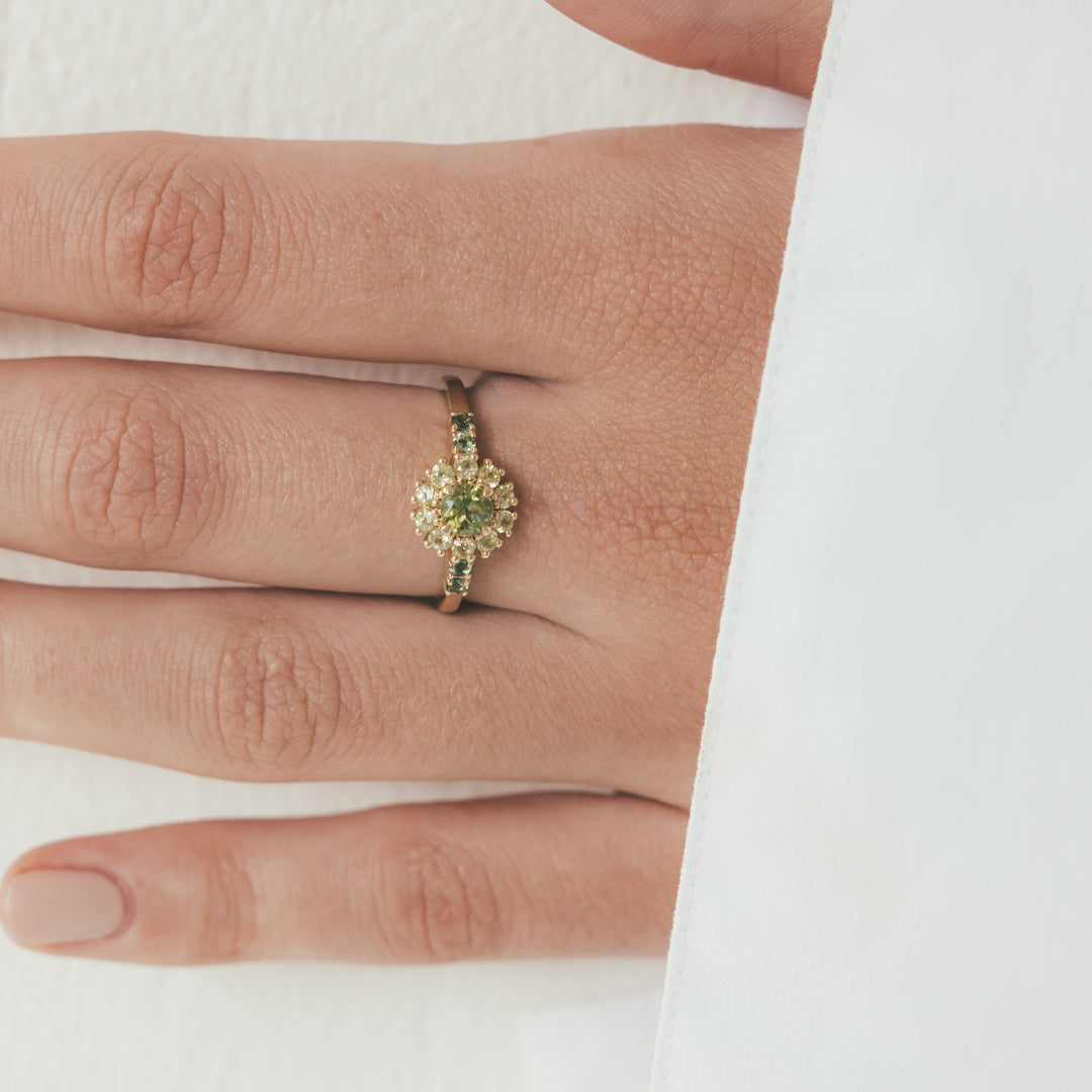 14K massief gouden ring met groene peridot steen - 114002G