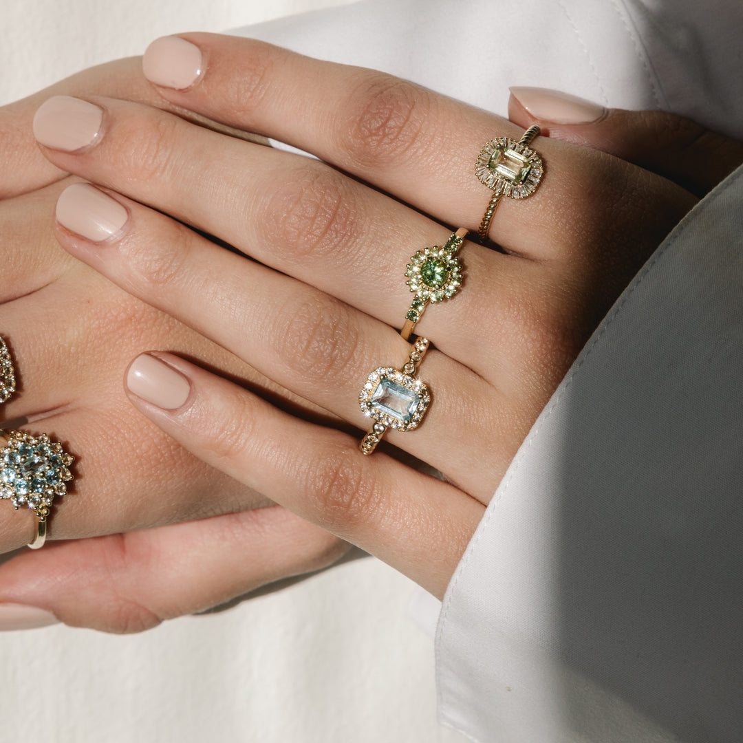 14K massief gouden ring met groene peridot steen - 114002G