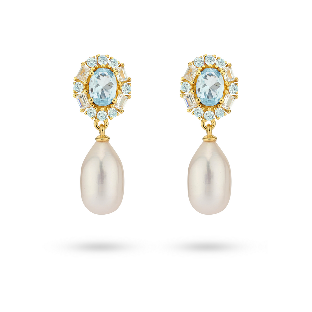 Earrings with colored stones and pearl - 424150Y