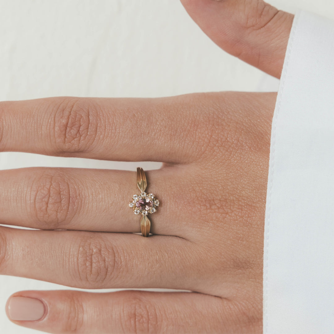 14K massief gouden ring met roze toermalijn steen - 114004G