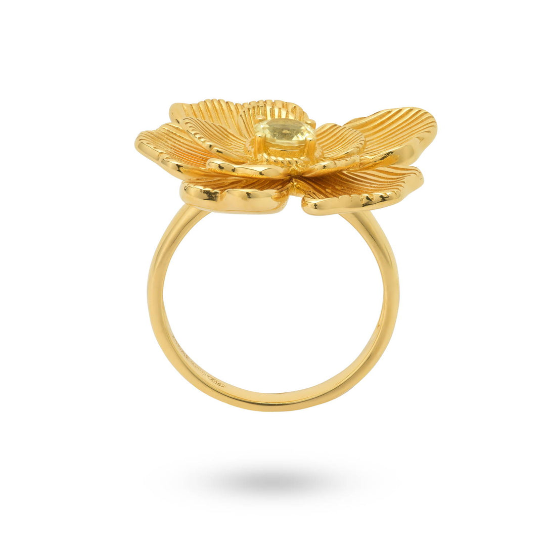 Bloemvormige statement ring met groene steen - 124154Y