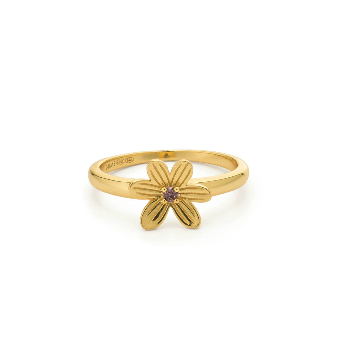 Ring met bloem en roze steen