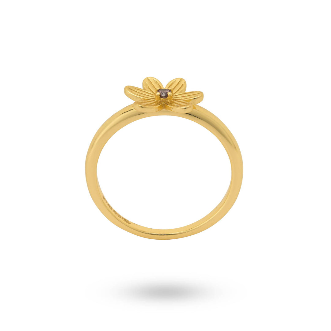 Ring met bloem en roze steen - 124155Y