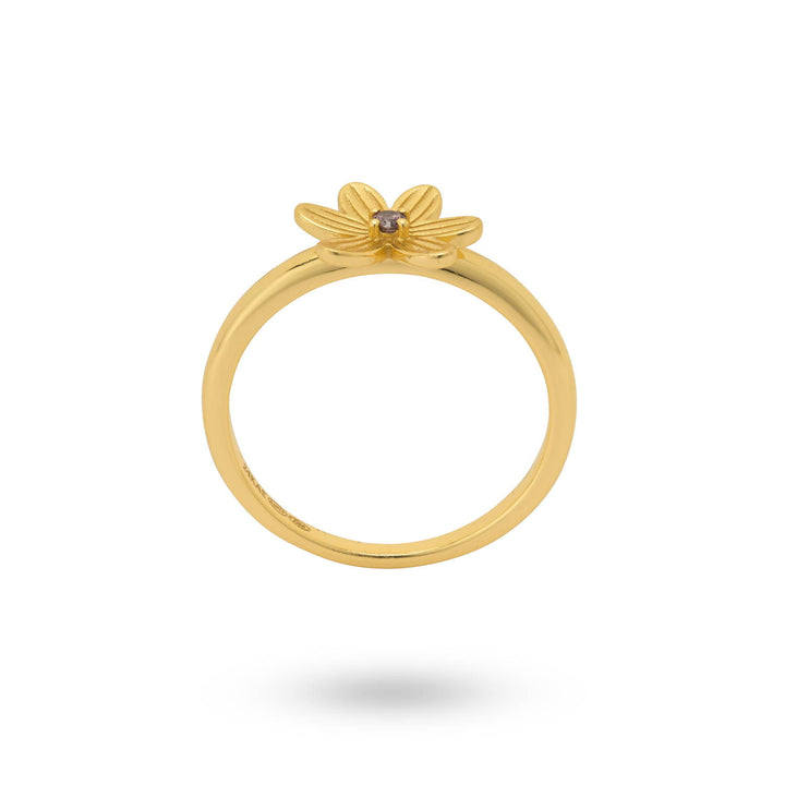 Ring met bloem en roze steen - 124155Y