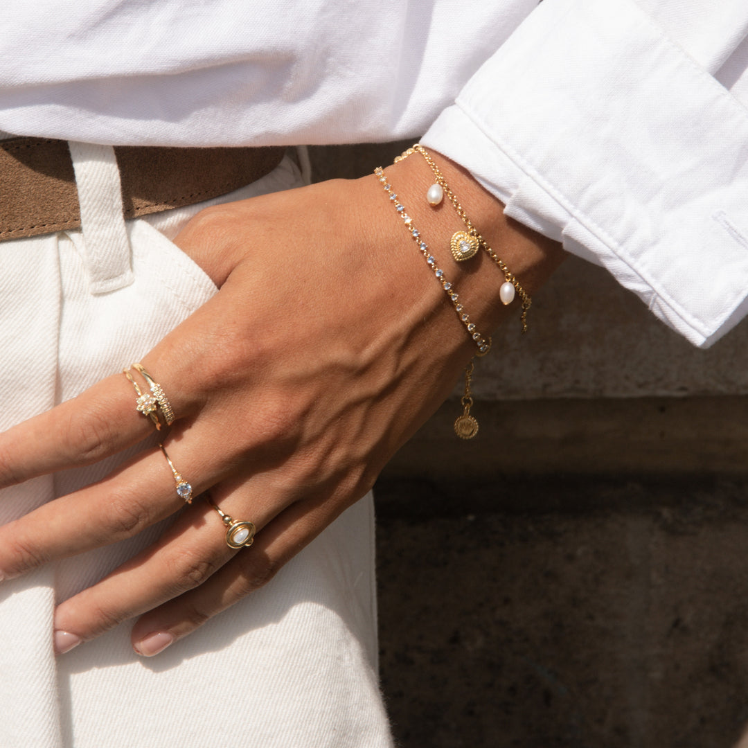 Ring with pearls and colored stone - 124166Y