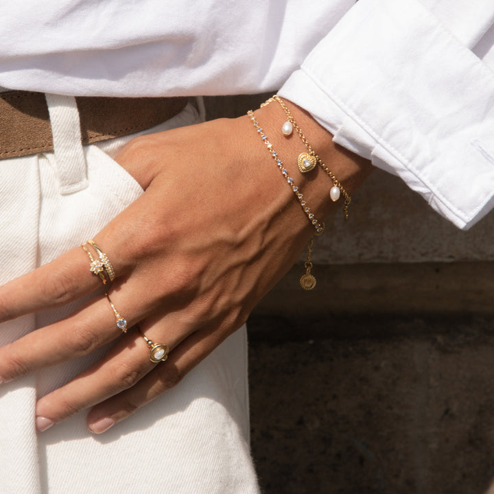 Ring with pearls and colored stone - 124166Y