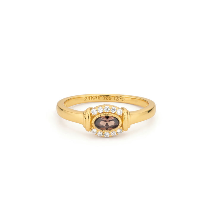 Ring with oval shaped stone and details - 124174Y