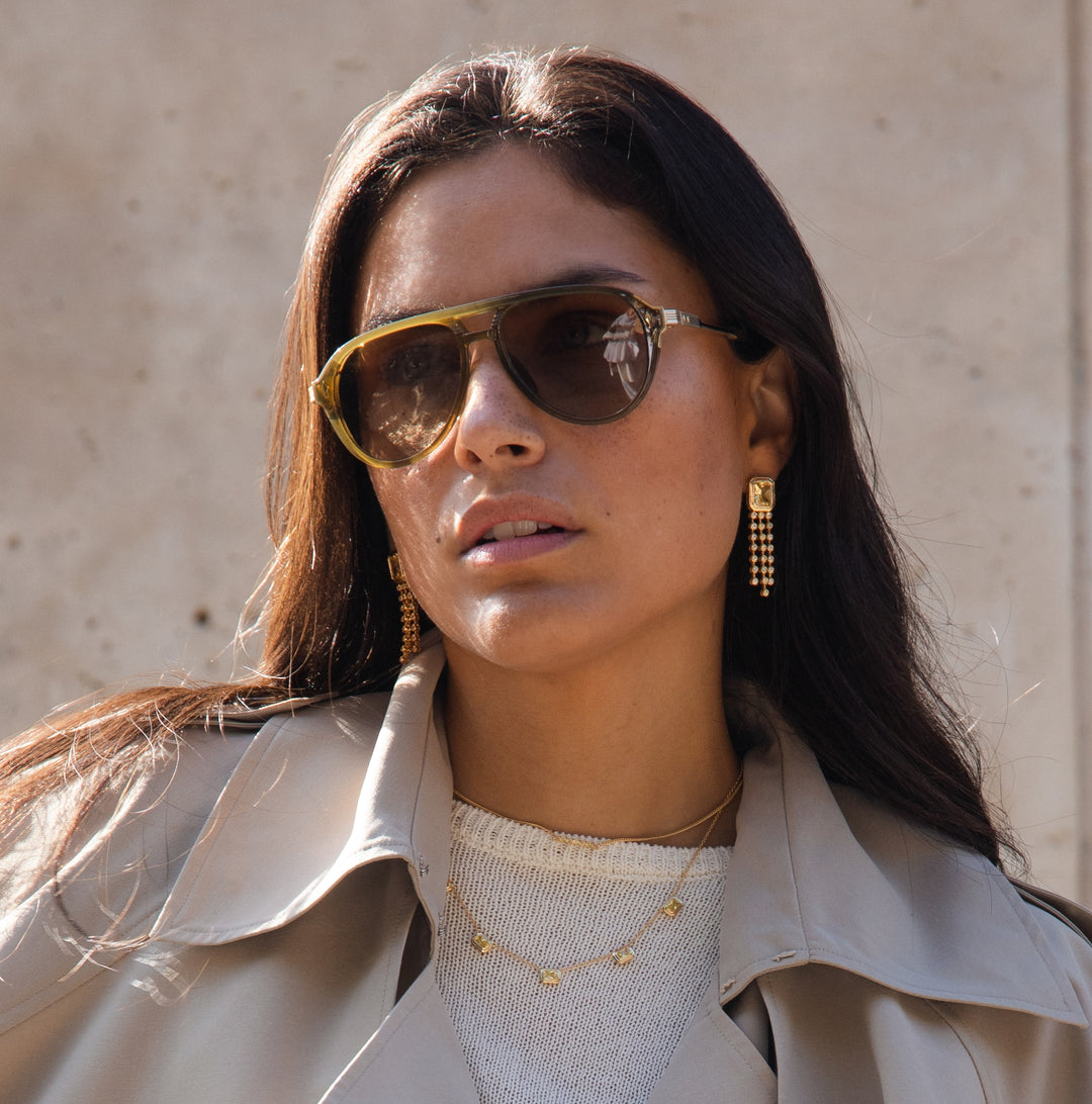 Earring with colored stone and chains - 424146Y