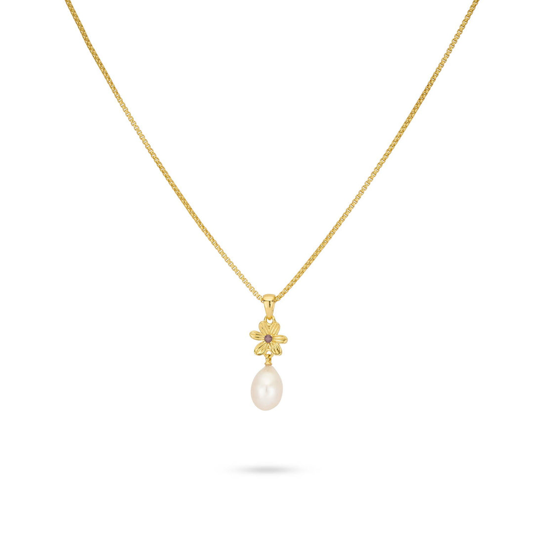 Ketting met bloem en zoetwaterparel