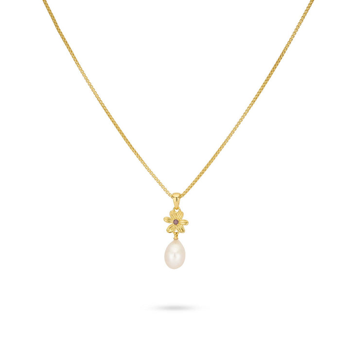 Ketting met bloem en zoetwaterparel - 32488Y