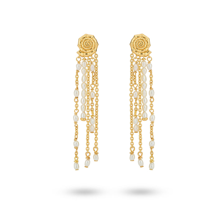 Statement earring shell shaped with sweetwater pearls - 424122Y