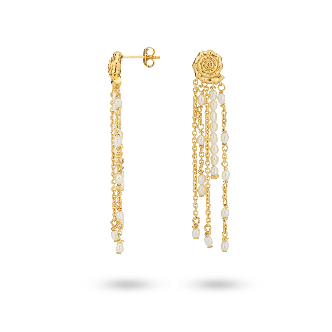 Statement earring shell shaped with sweetwater pearls - 424122Y