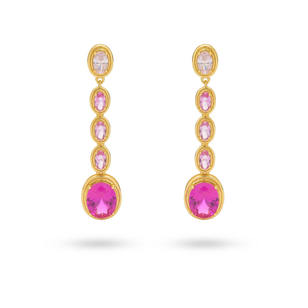 Statement oorbel met roze steentjes