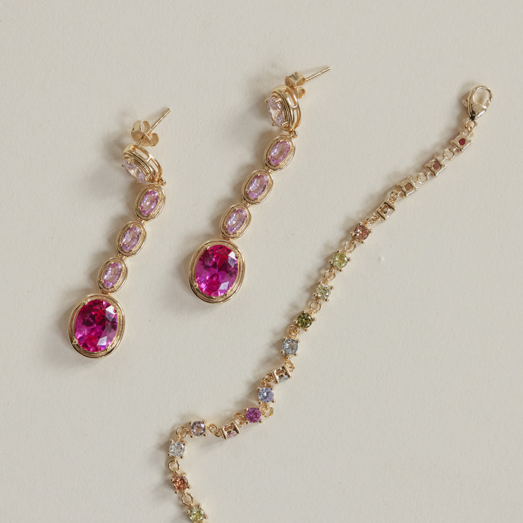 Statement oorbel met roze steentjes - 424129Y