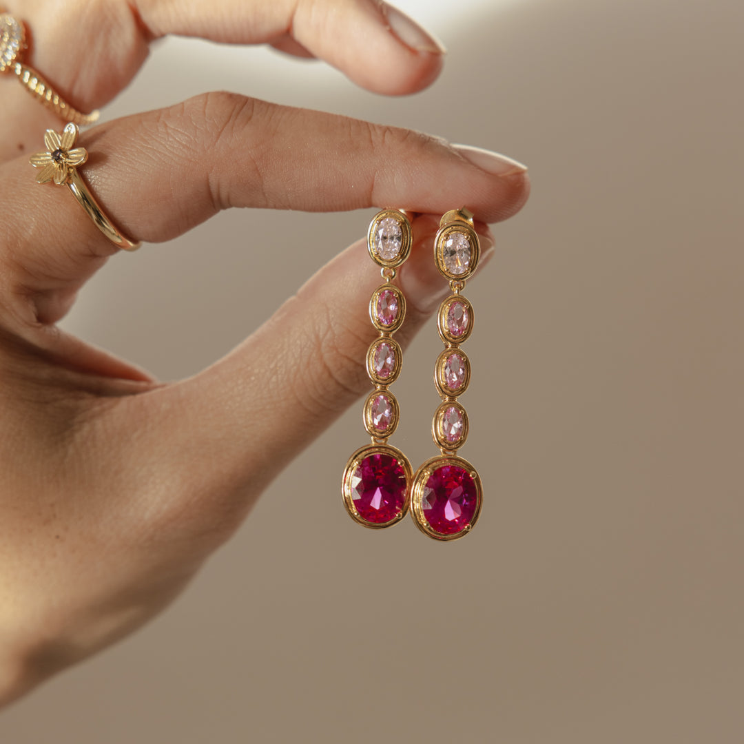 Statement oorbel met roze steentjes - 424129Y