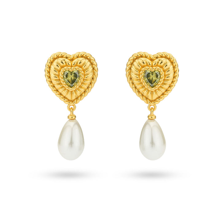 Heartshaped earring with pearl - 424131Y