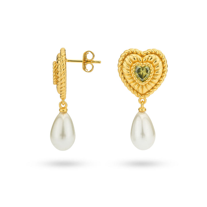 Heartshaped earring with pearl - 424131Y