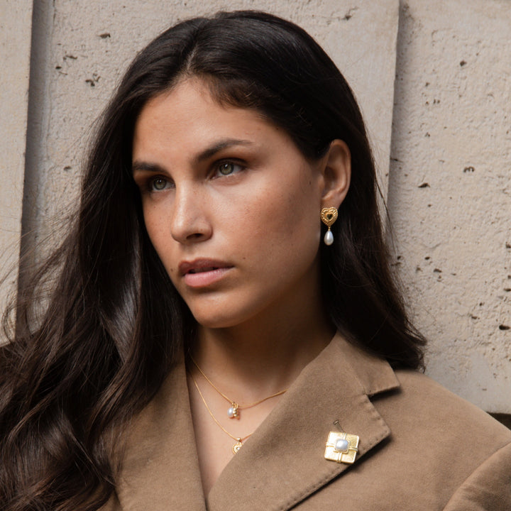Heartshaped earring with pearl - 424131Y