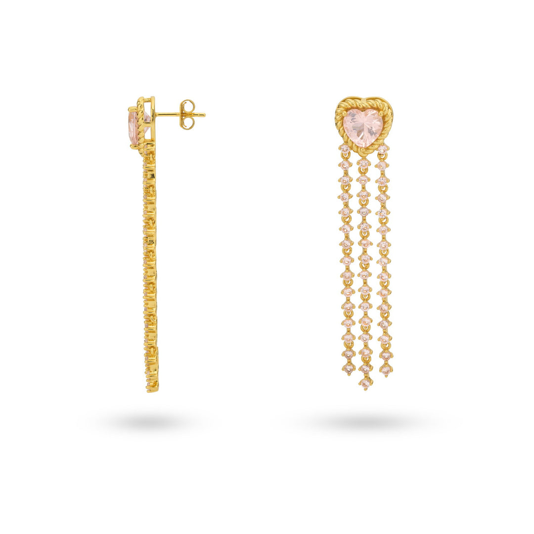 Heartshaped earring with pink stones - 424142Y