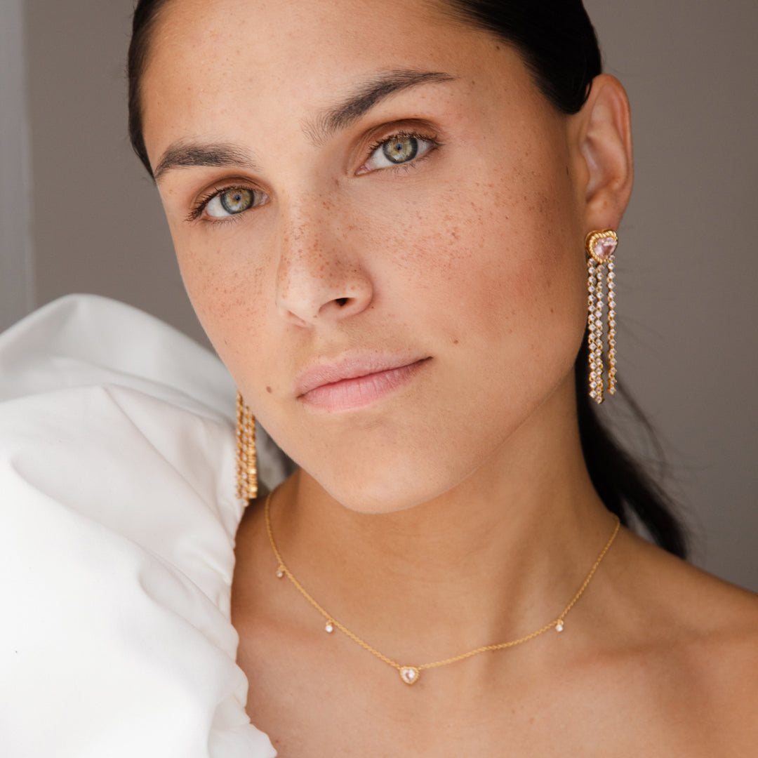 Heartshaped earring with pink stones - 424142Y