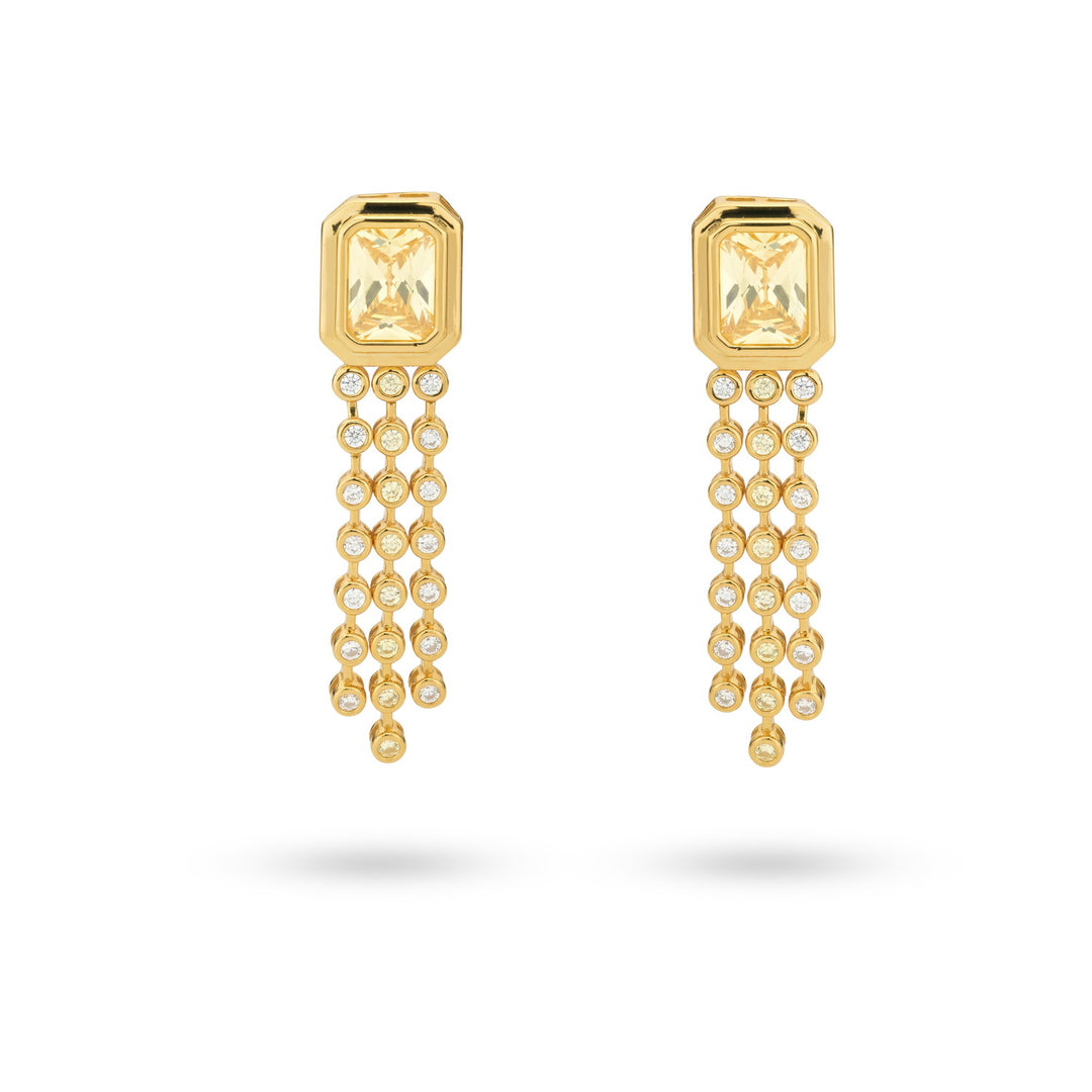 Earring with colored stone and chains