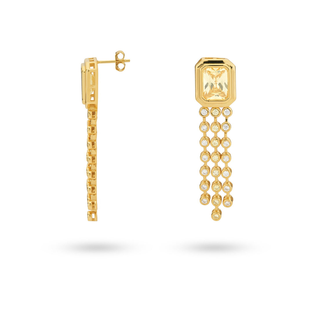 Earring with colored stone and chains - 424146Y