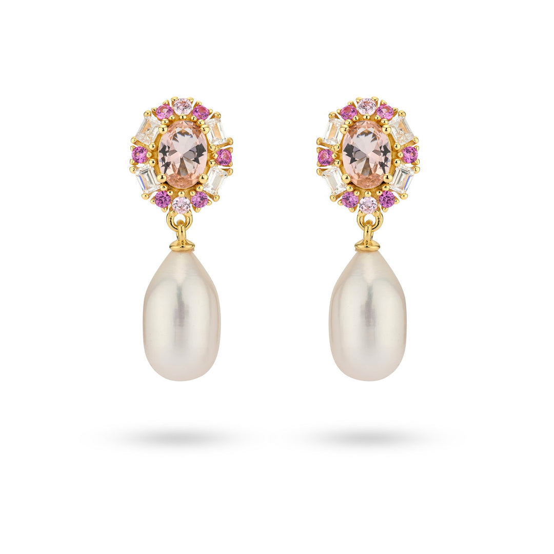 Earrings with colored stones and pearl - 42475Y