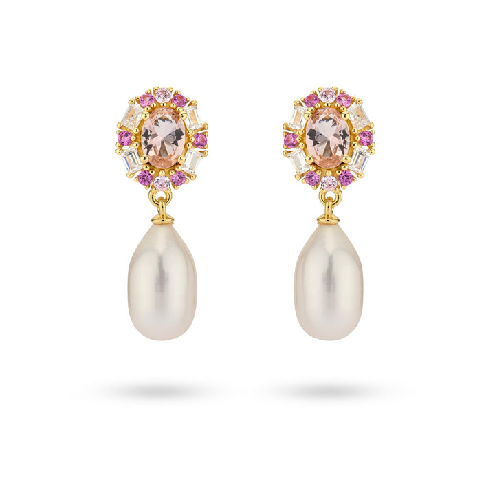 Earrings with colored stones and pearl - 42475Y