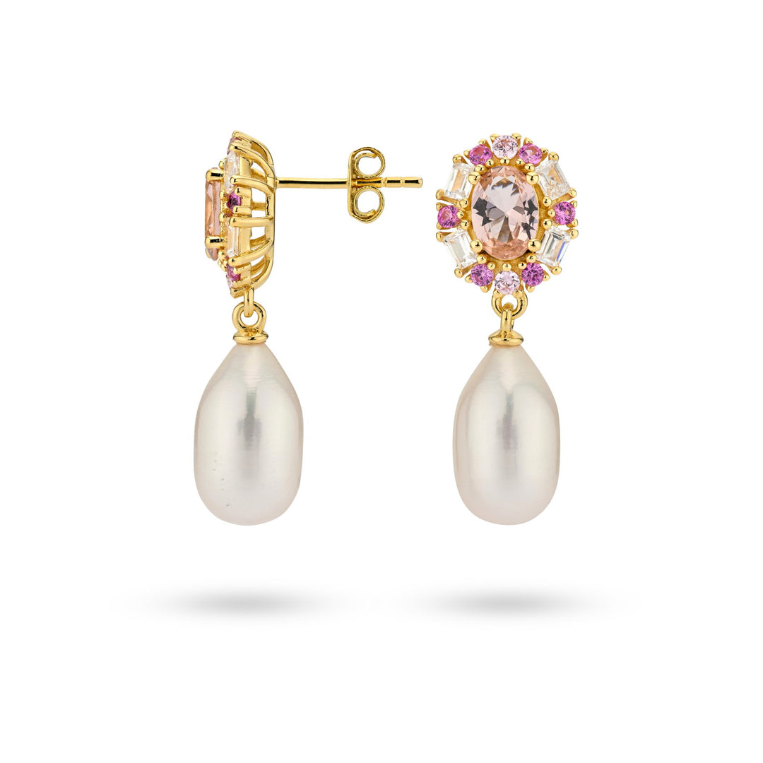 Earrings with colored stones and pearl - 42475Y