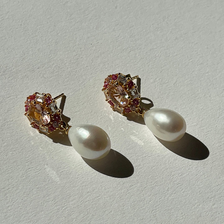 Earrings with colored stones and pearl - 42475Y