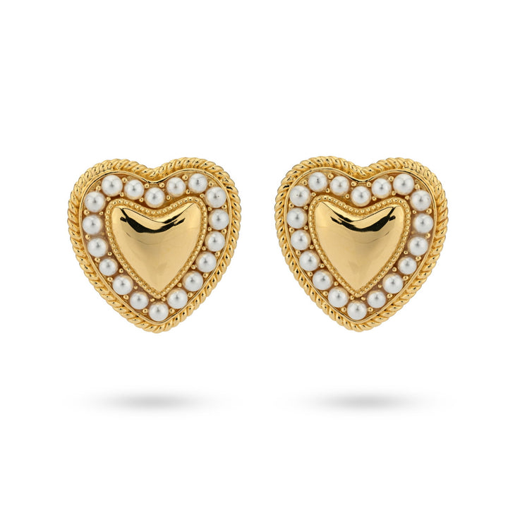 Statement heart earrings with pearls - 42476Y