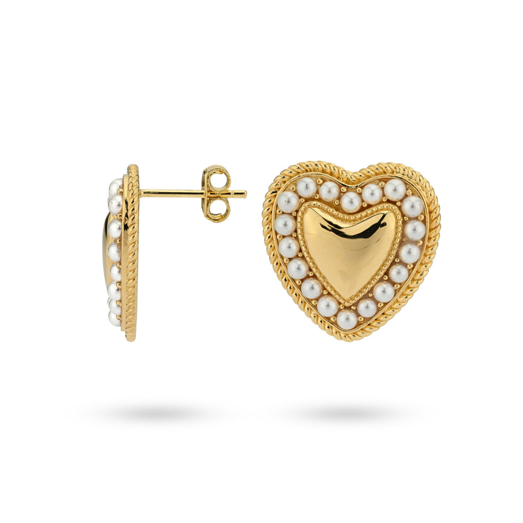 Statement heart earrings with pearls - 42476Y