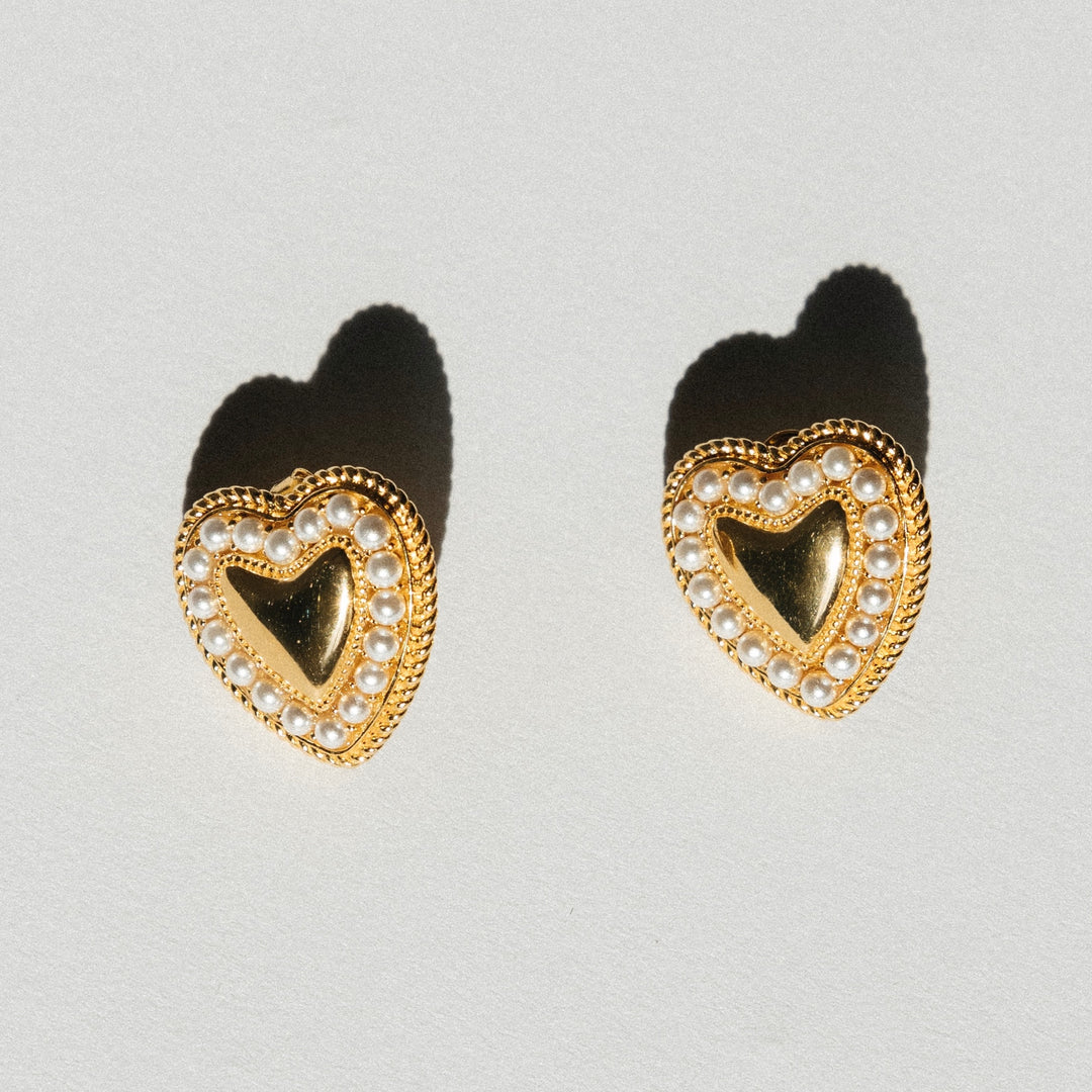 Statement heart earrings with pearls - 42476Y