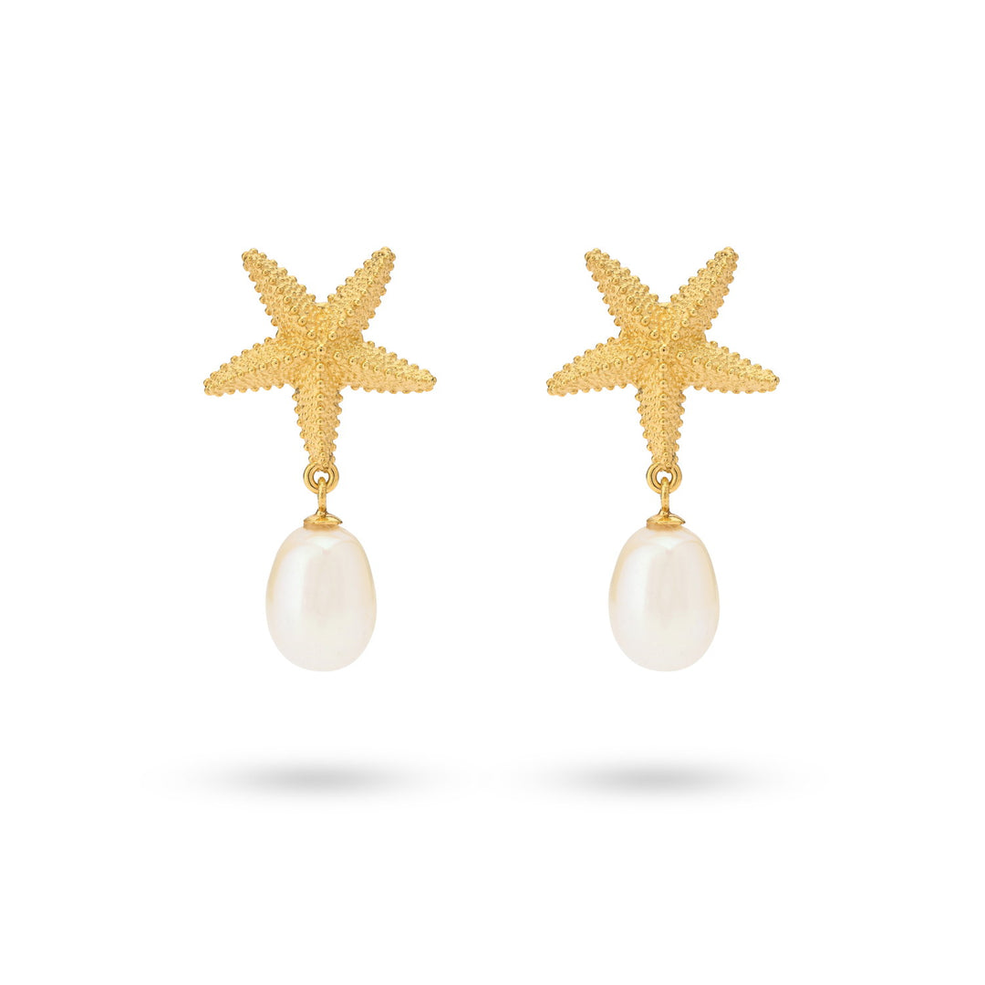 Earring with starfish and sweetwater pearl