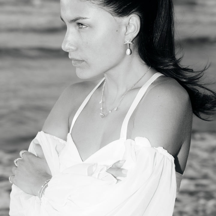 Earring with starfish and sweetwater pearl - 42488Y