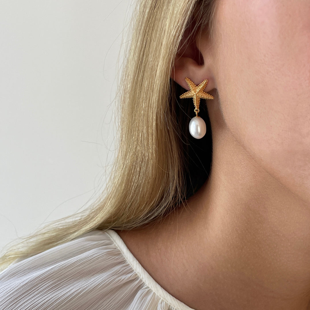 Earring with starfish and sweetwater pearl - 42488Y