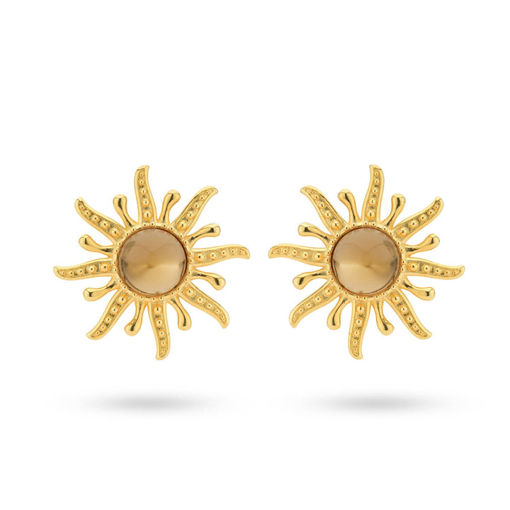 Bold sun earring with brown stone - 434002B