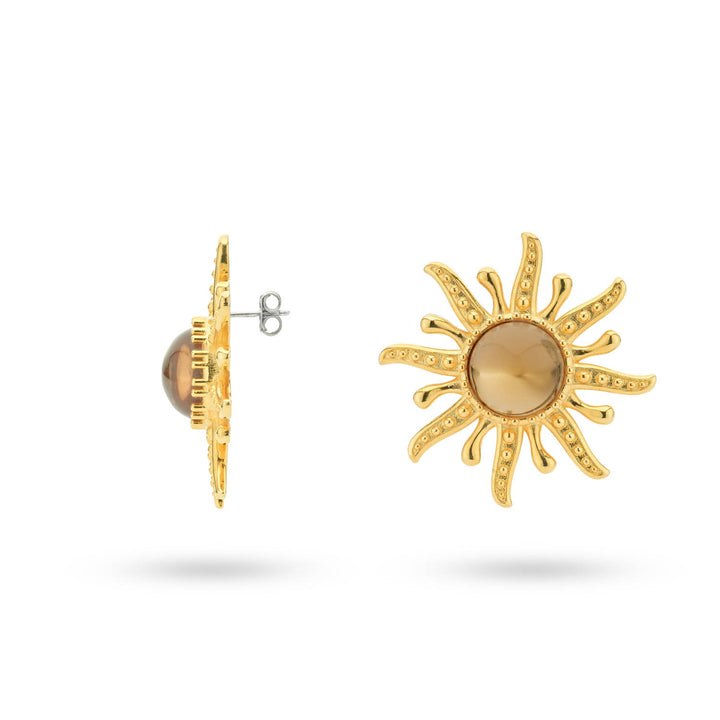 Bold sun earring with brown stone - 434002B